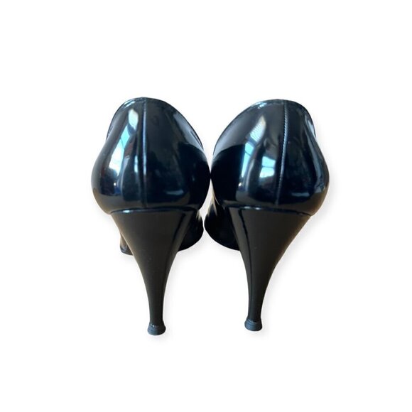Vintage Herbert Levine Black Patent Stiletto Pumps with Rosette, Size 6AAA - Picture 8 of 16
